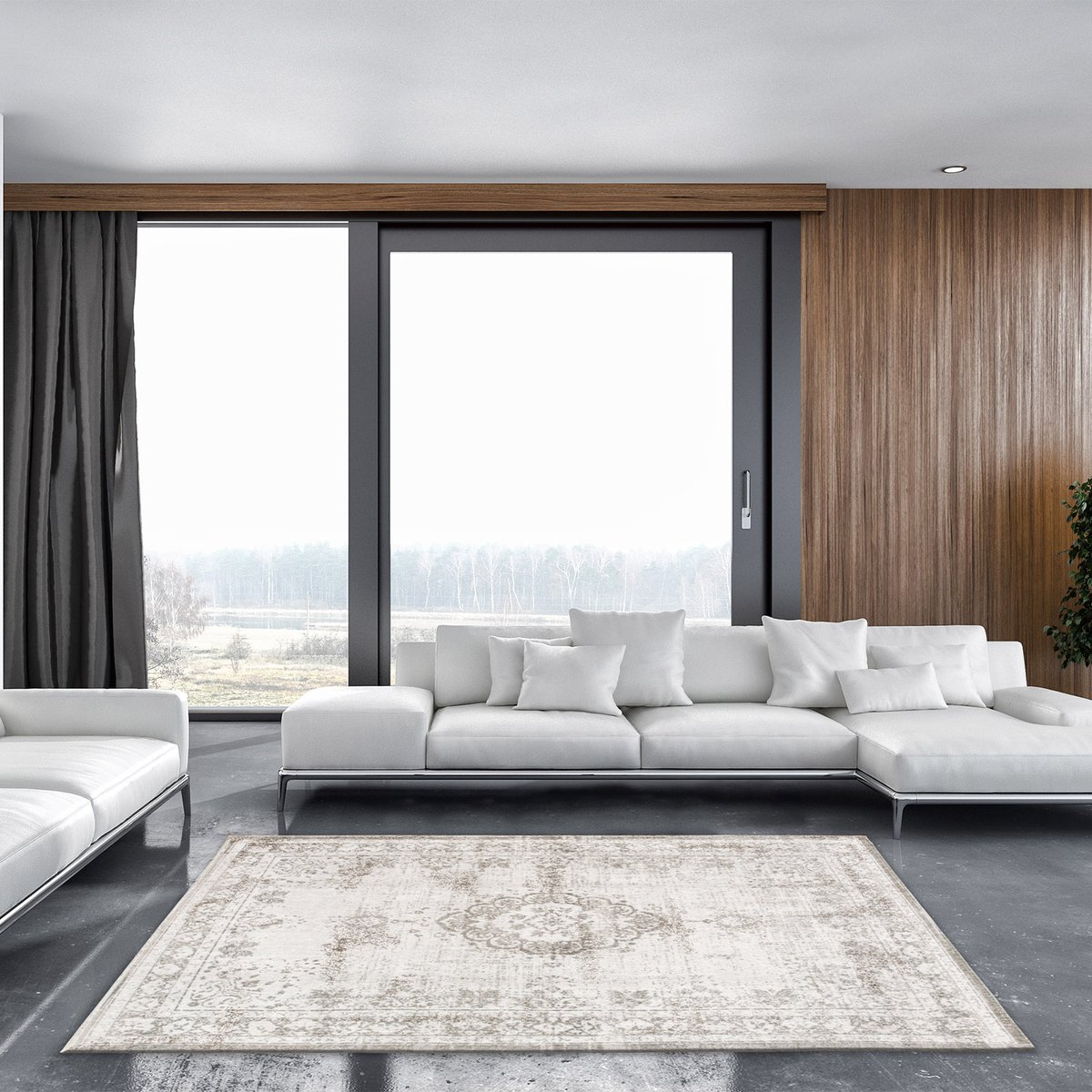 Tapis intérieur/extérieur tissé plat YING YANG beige, NOVATREND