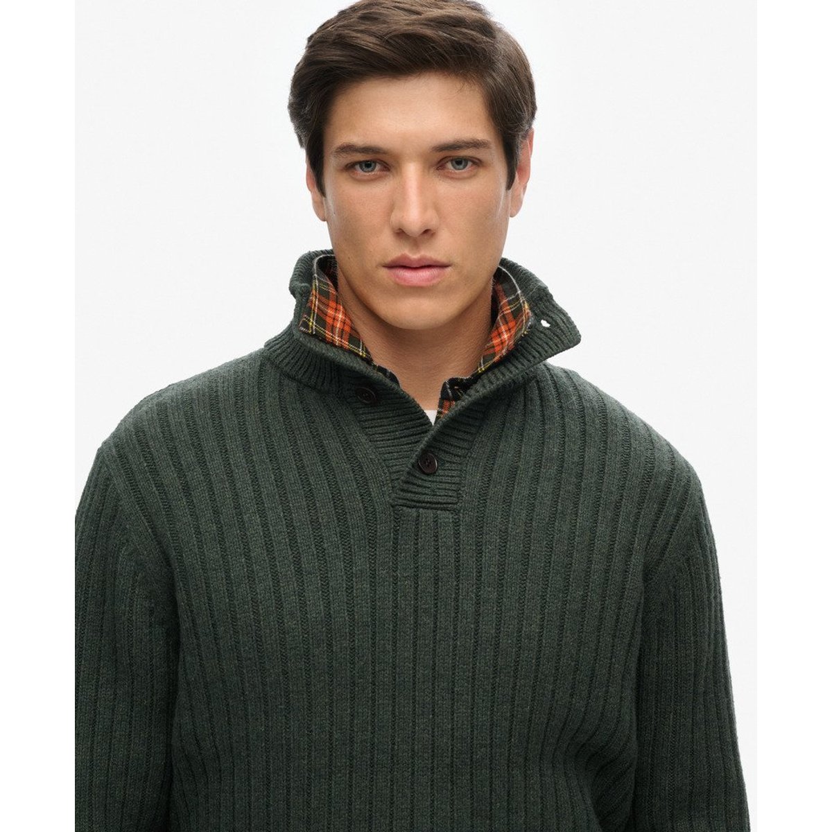 Pull côtelé à col tunisien olive twist, SUPERDRY