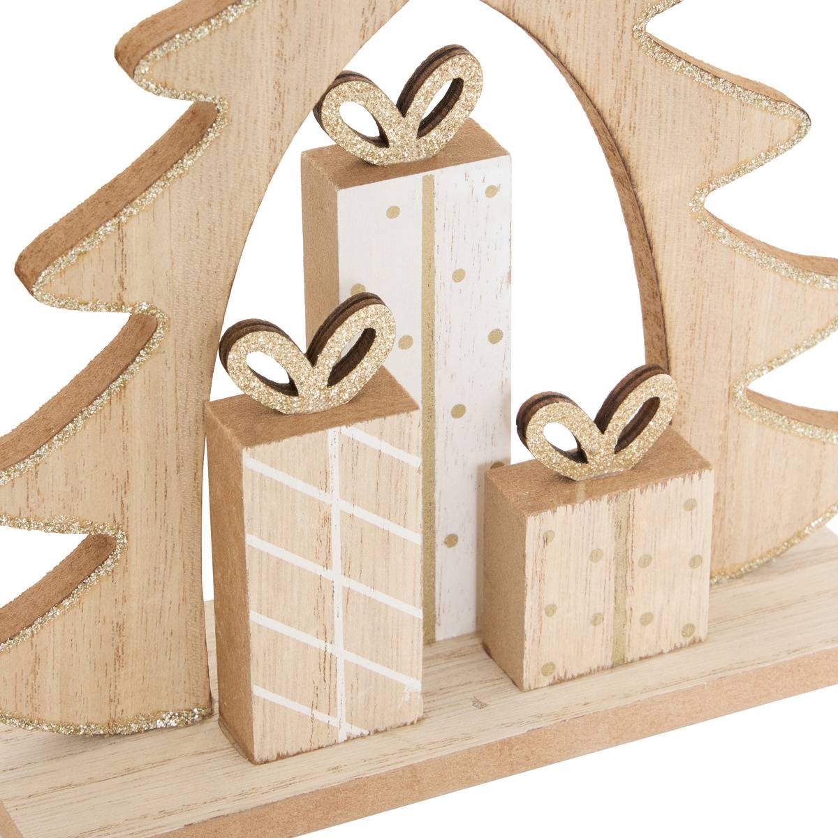 Décoration de Noël en bois motif sapin et cadeaux H. 21 cm marron, FEERIC LIGHTS & CHRISTMAS