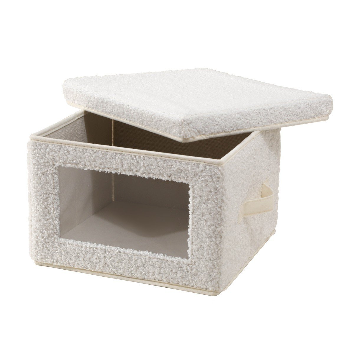 Boîte rangement tissu bouclette écru avec fenêtre - L30 cm écru, CALICOSY