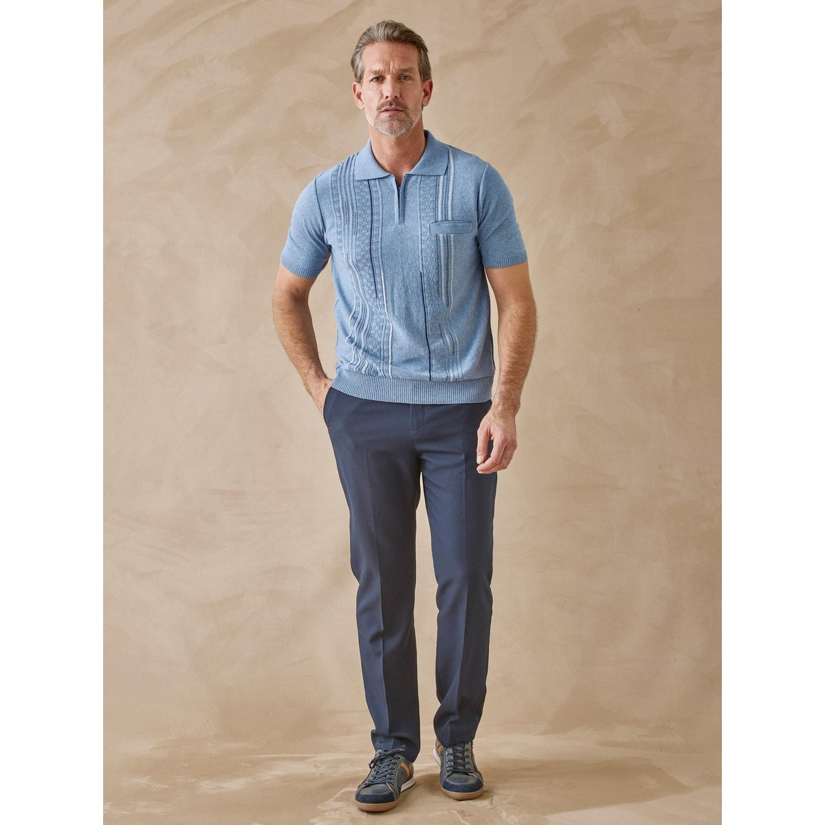 Pul polo jacquard zippé homme bleu, DAXON
