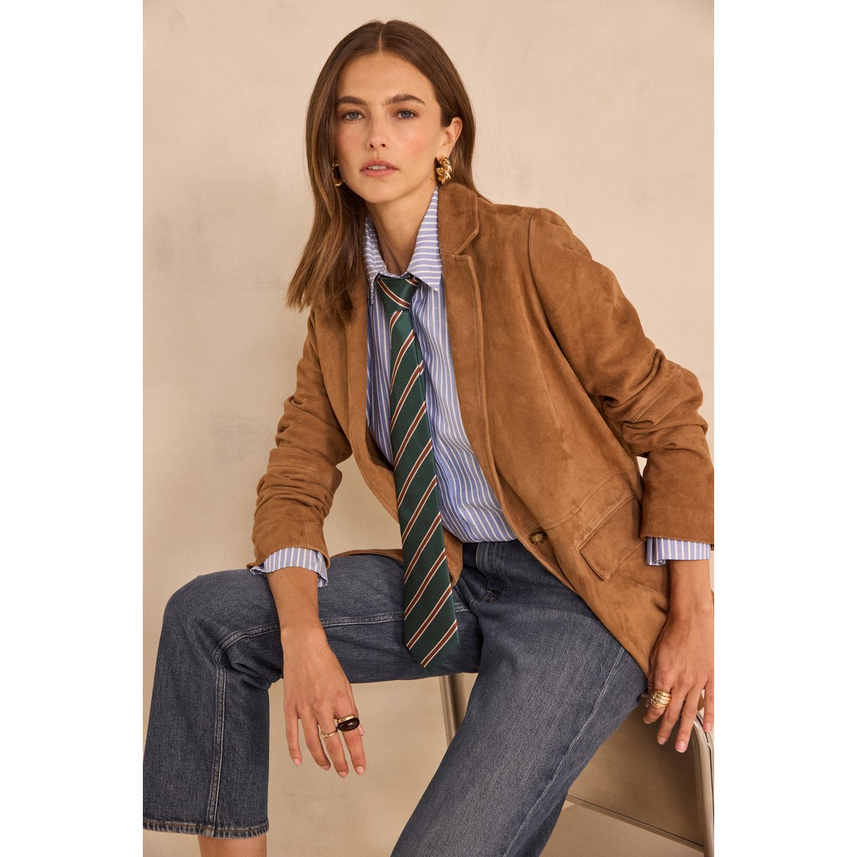 Blazer en cuir suede NELIA camel clair, Maison 123