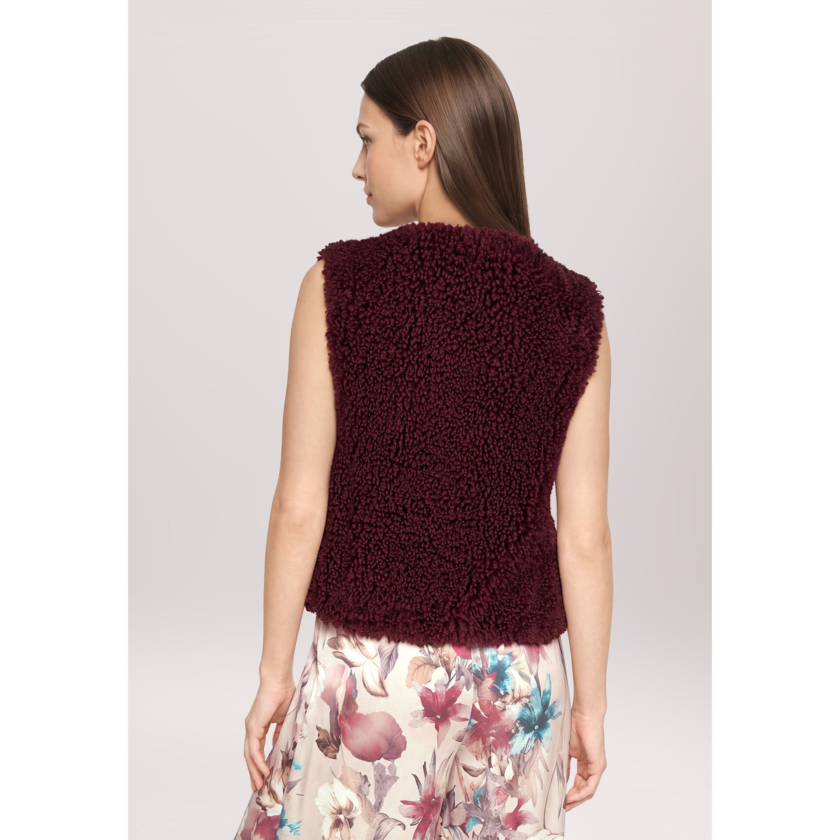 Veste sans manches en peluche unicolore deep dahlia, VERA MONT