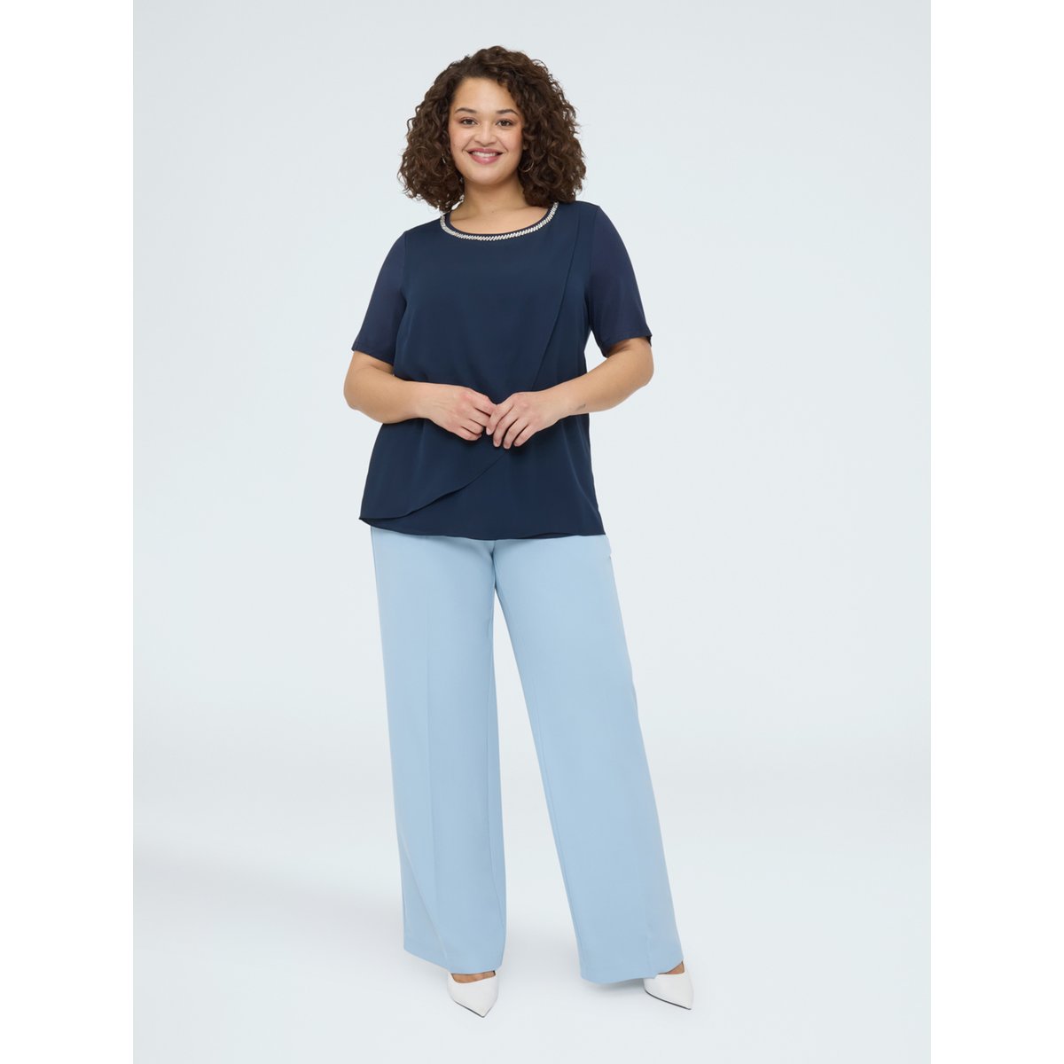 T-shirt avec détail sur l'encolure bleu, FIORELLA RUBINO