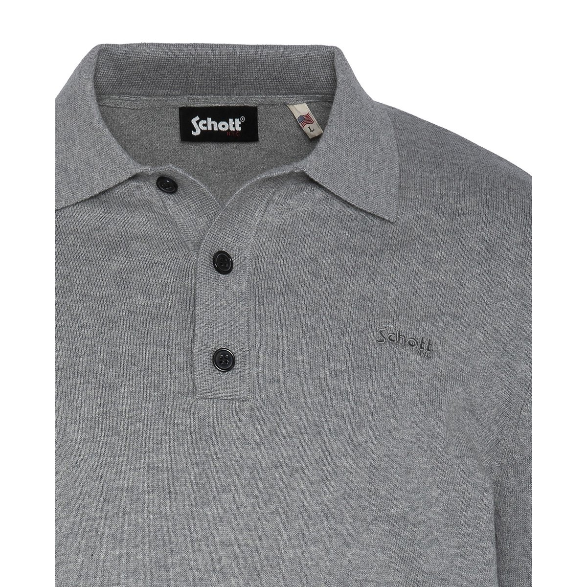Pull col chemise boutonné gris chiné, SCHOTT