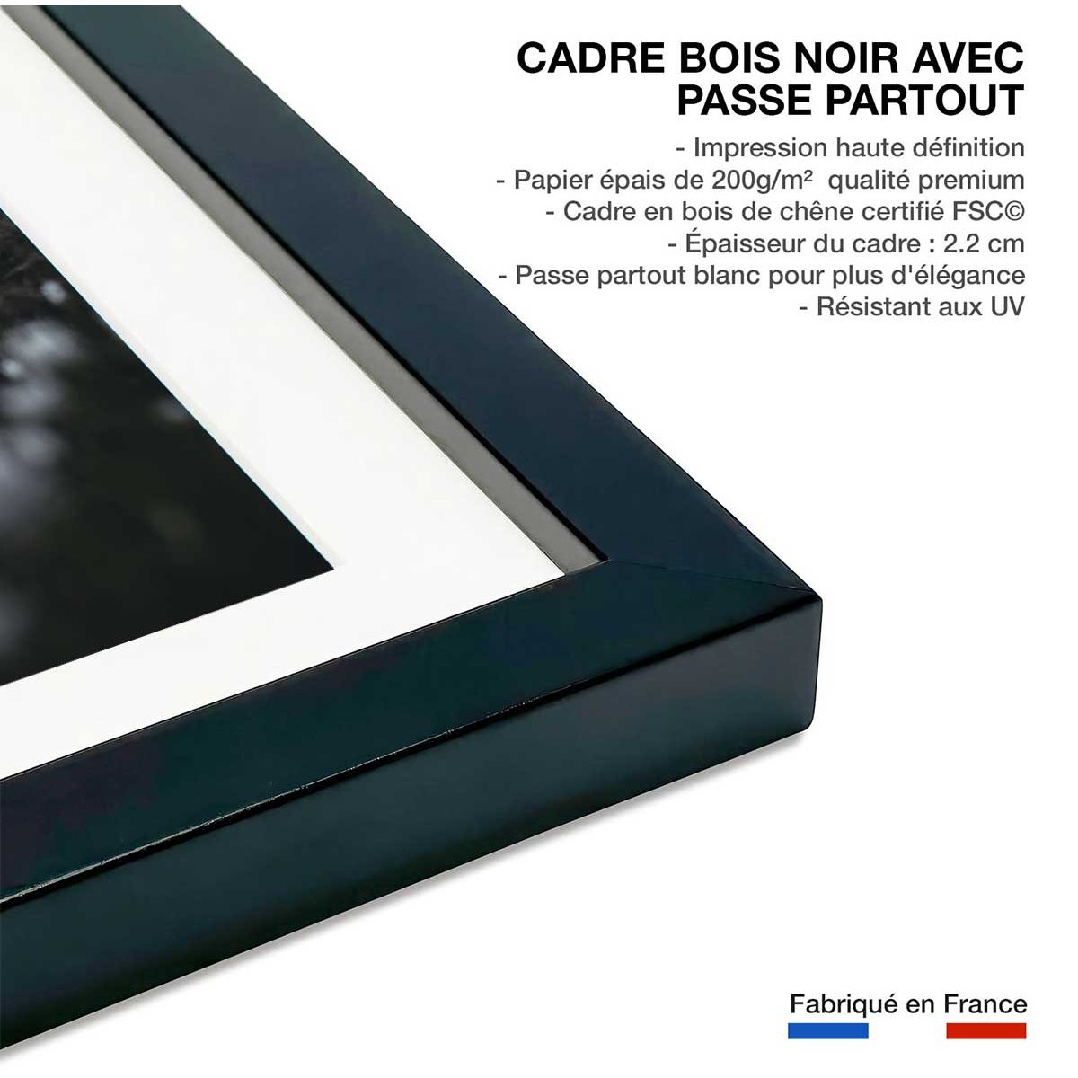 Affiche paysage la tête dans les etoiles affiche + cadre en bois - noir, HEXOA