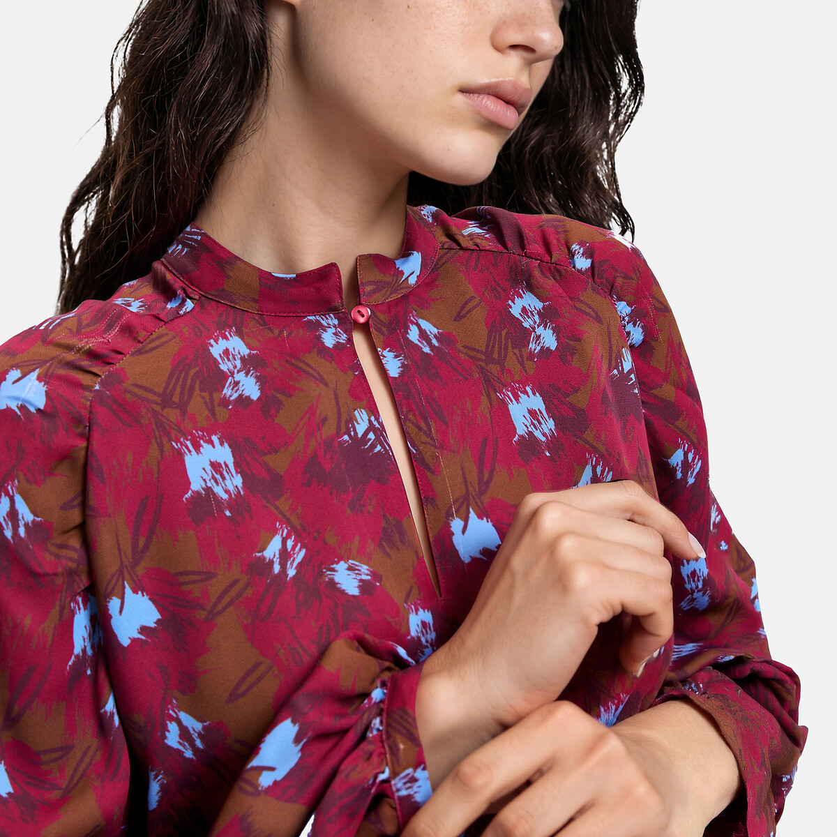Blouse col rond imprimé graphique manches longues imprimé marron, LA REDOUTE COLLECTIONS