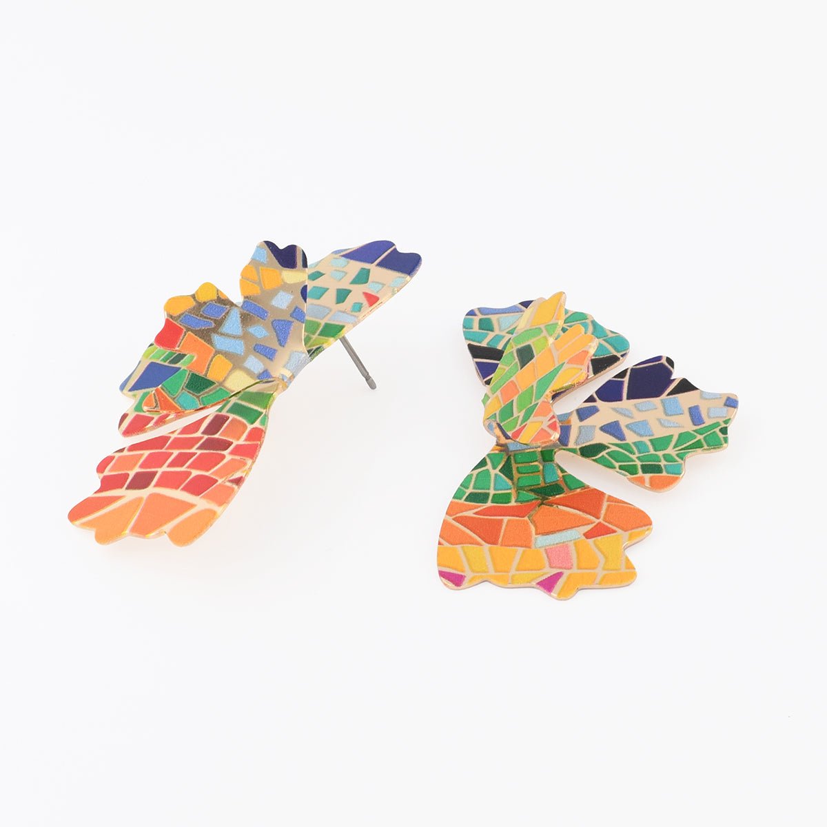 Boucles d'oreilles demi feuilles Balagane imprimé mosaïque multicolore, BALABOOSTE