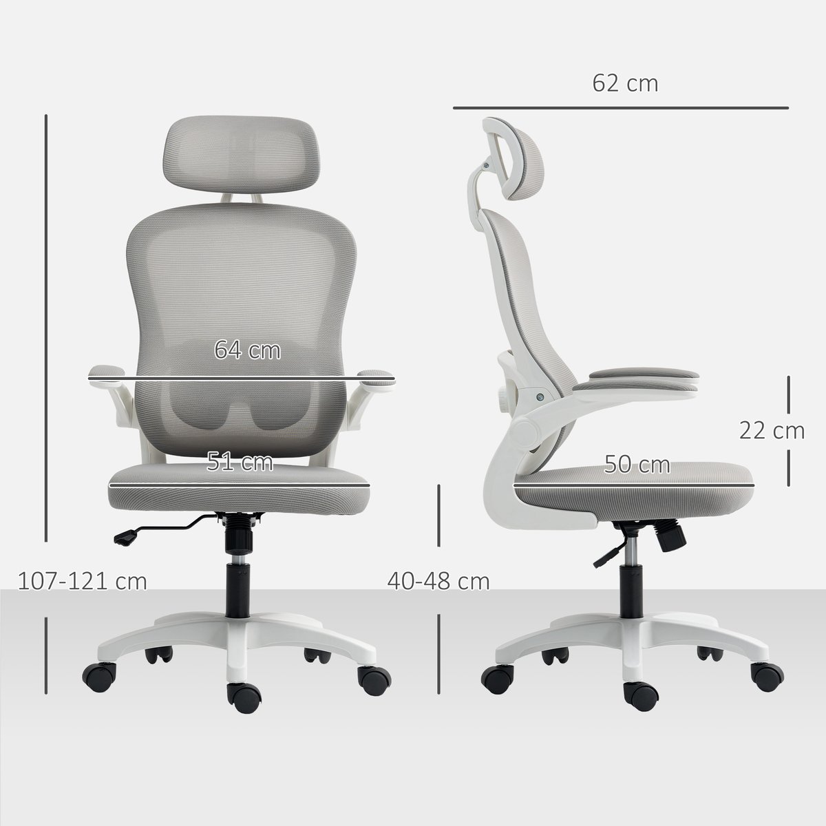 Chaise de bureau Maille (100 % polyester) gris, blanc, HOMCOM
