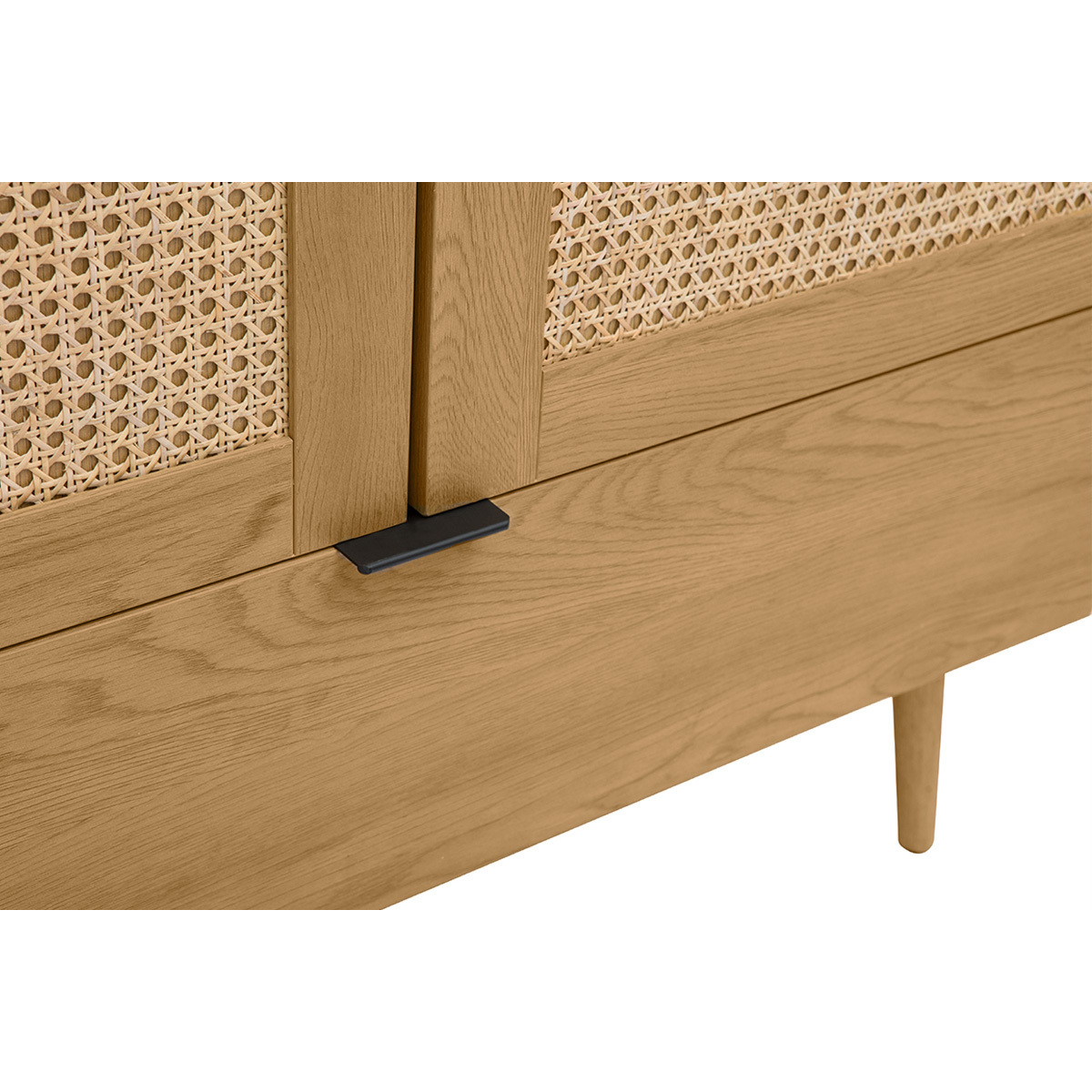 Armoire finition bois clair, cannage en rotin et métal noir L100 cm MANILLE chêne clair, MILIBOO