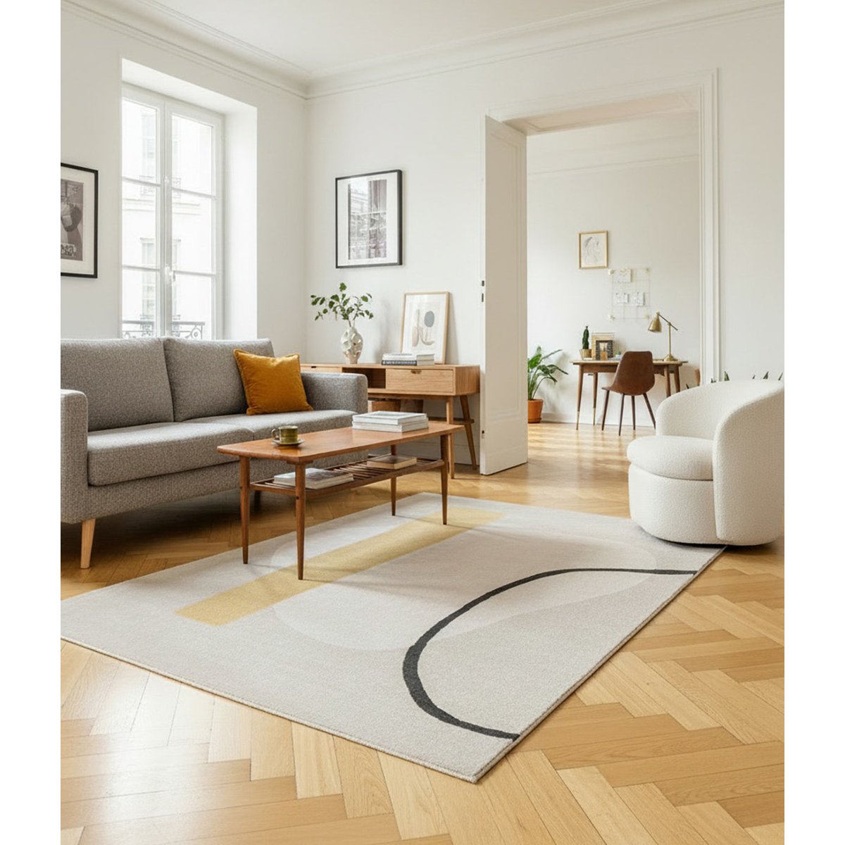 Tapis géométrique doux et confortable BILBAO beige sable, AFK LIVING