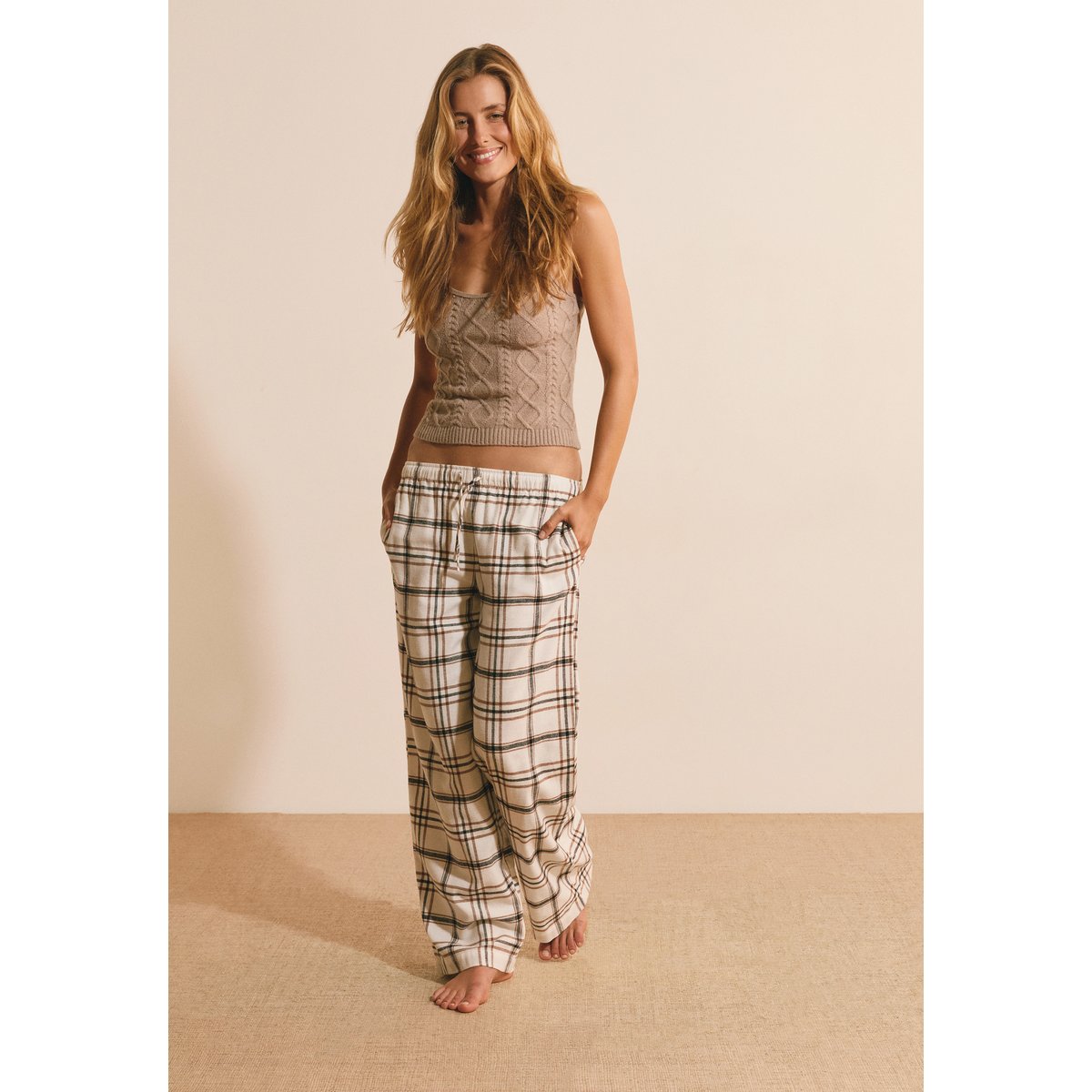 Pantalon de pyjama à carreaux en coton BELINAY ecru, ETAM