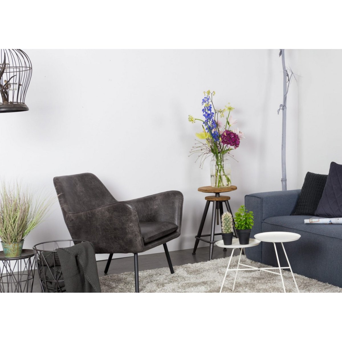 Fauteuil lounge aspect cuir vintage - ALABAMA gris, MATHI DESIGN