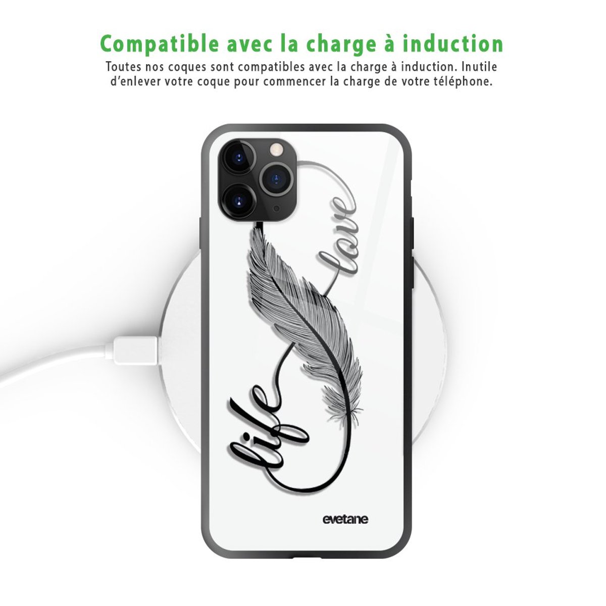 Coque en verre trempé iPhone 11 Pro love life, EVETANE