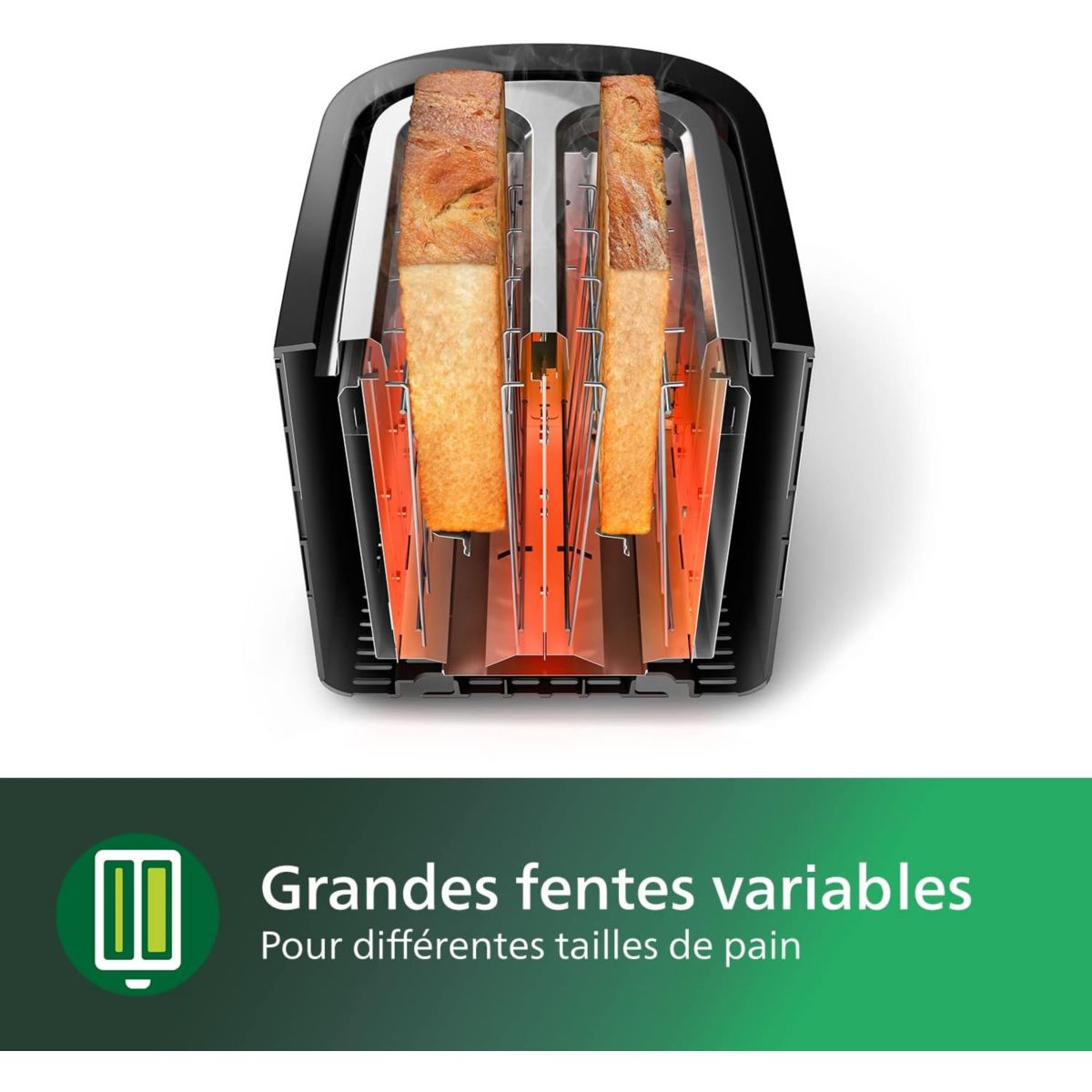 Grille-pain HD2581/90 Toaster noir Daily, 2 fentes, 830W couleur unique, PHILIPS