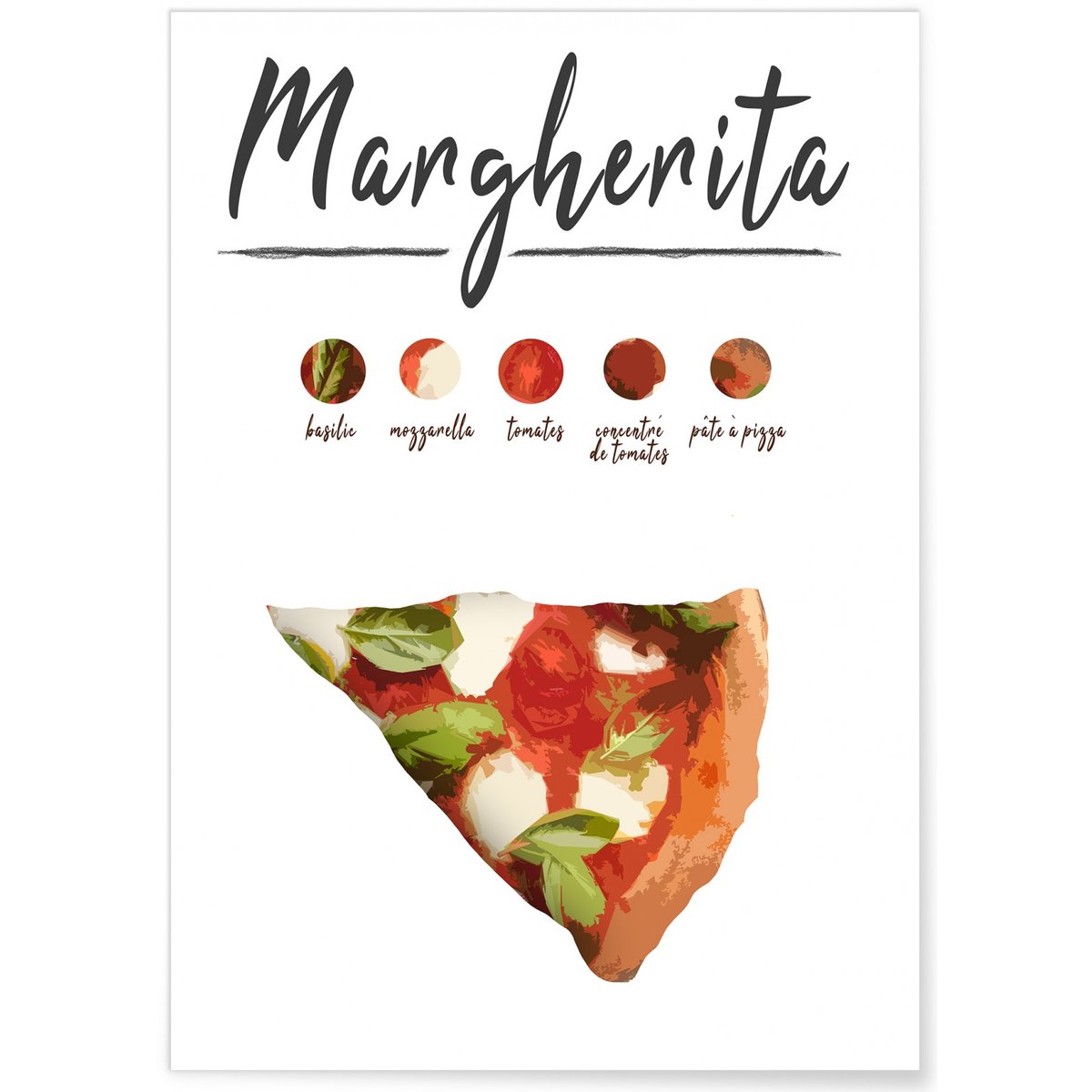 Affiche Pizza Margherita blanc, L'AFFICHERIE
