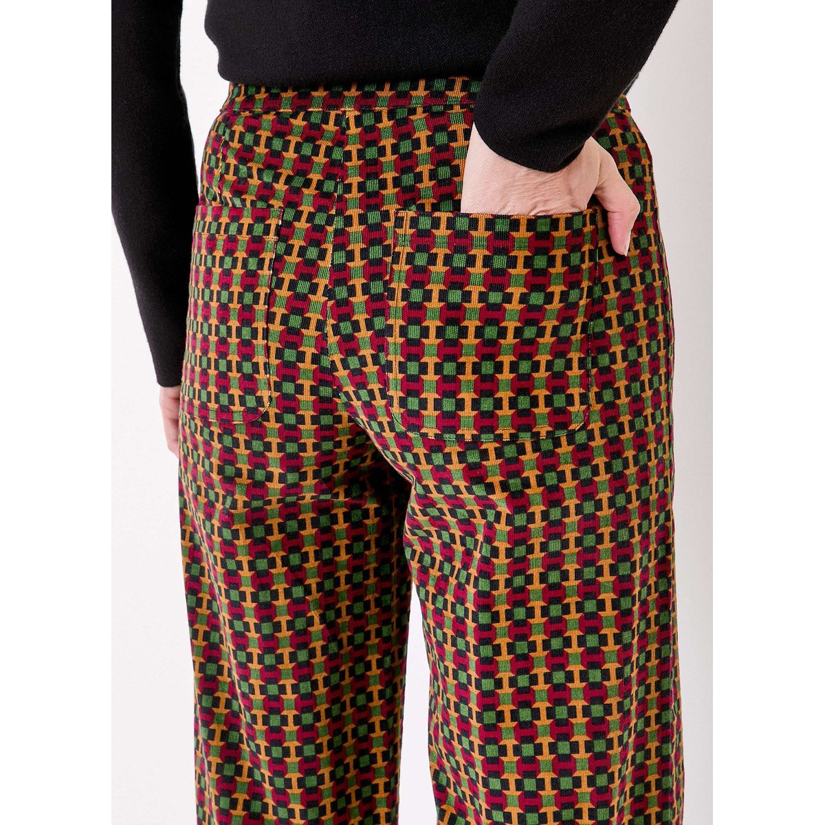 Pantalon imprimé droit large velours côtelé OSCAR vert signal, PRINCESSE NOMADE