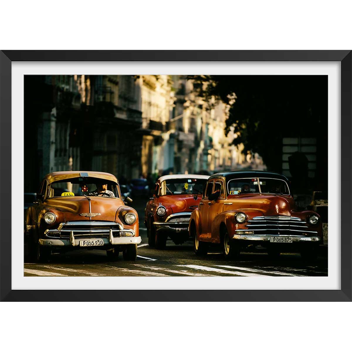 Affiche vintage taxi affiche + cadre en bois - noir, HEXOA