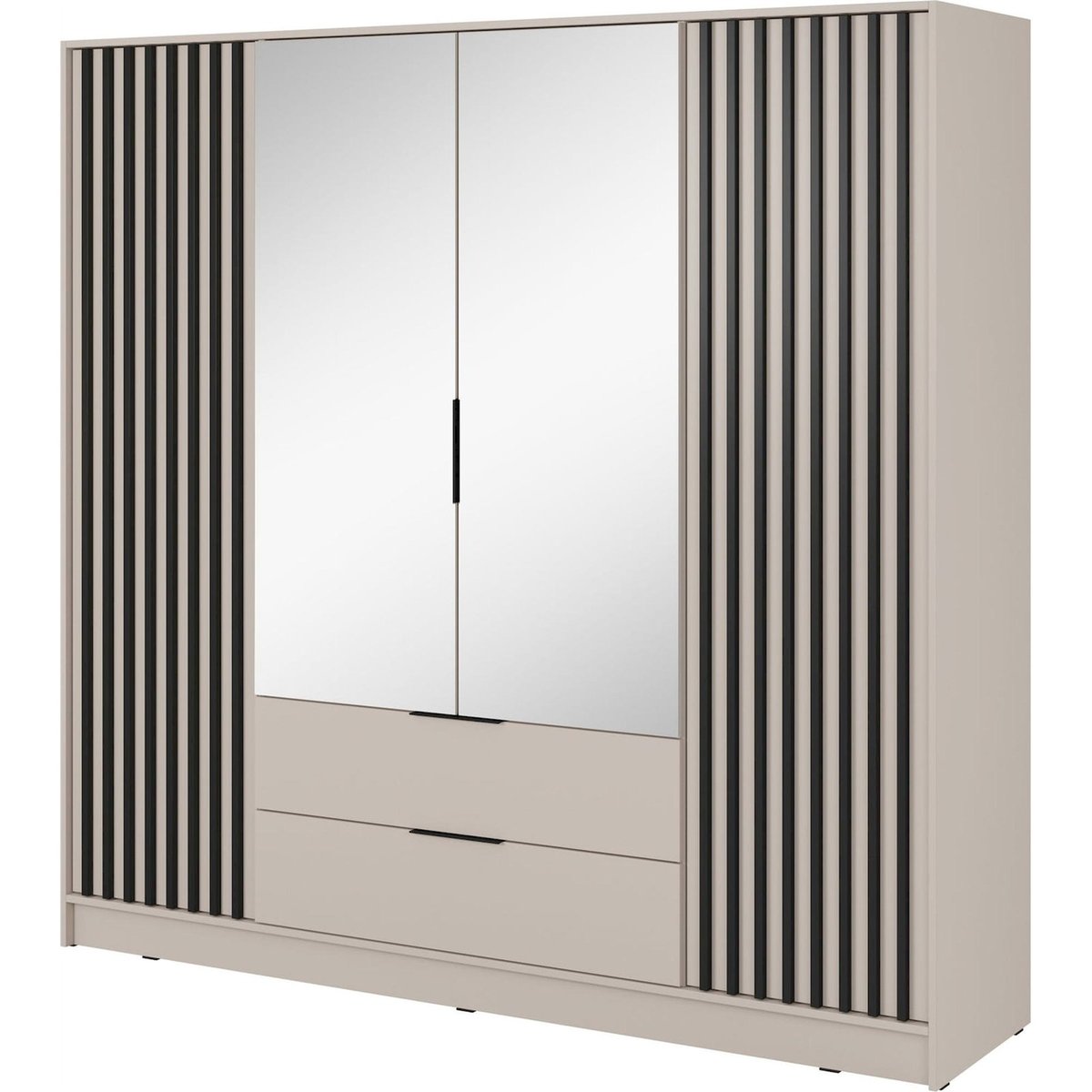 Armoire dressing miroir portes battantes gris et bois clair, RECOLLECTION