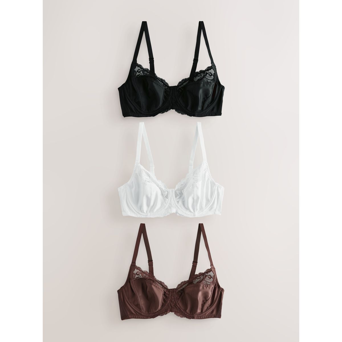 Soutien-gorge non rembourré e, lot de 3 nu noir/blanc/chocolat, NEXT