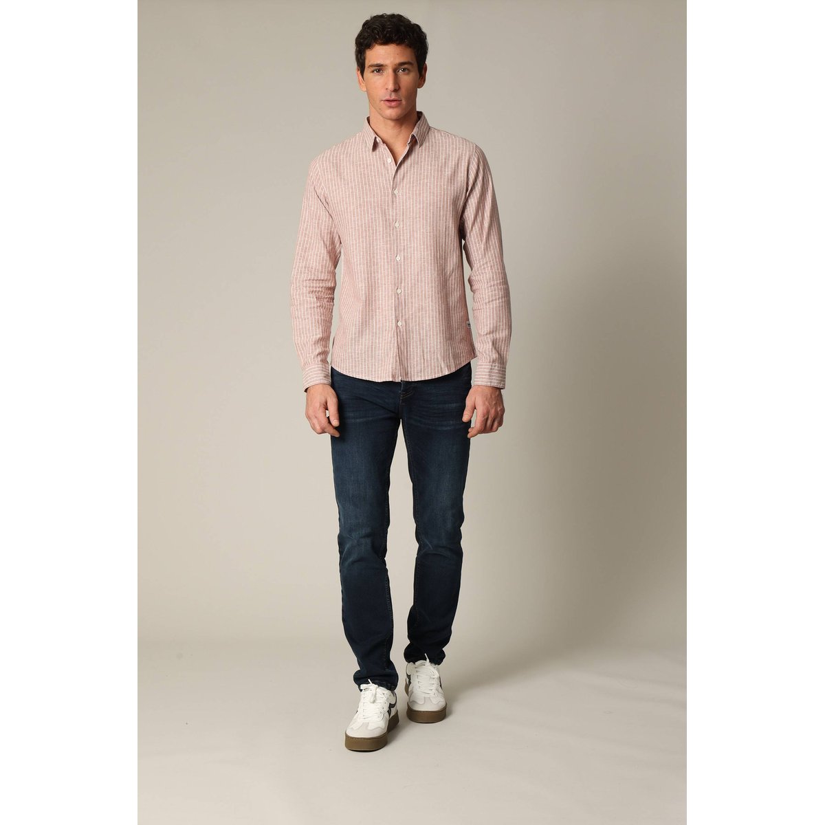 Chemise jacquard en lin à rayures fines et manches longues MYERS dust pink, DEELUXE
