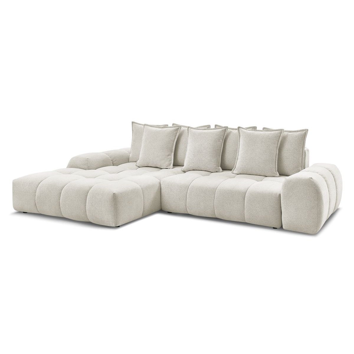 Canapé d'angle convertible 3 places en tissu chiné, EVEREST blanc, BOBOCHIC