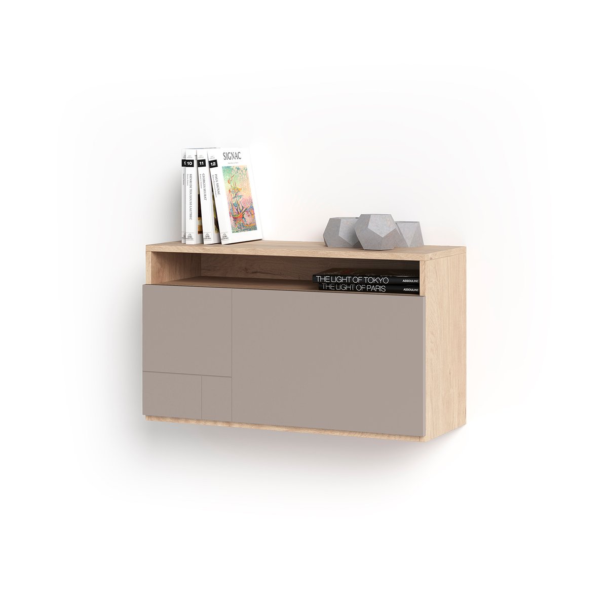 Bureau placard porte rabattable, OPORTO chêne clair-taupe, HERDASA