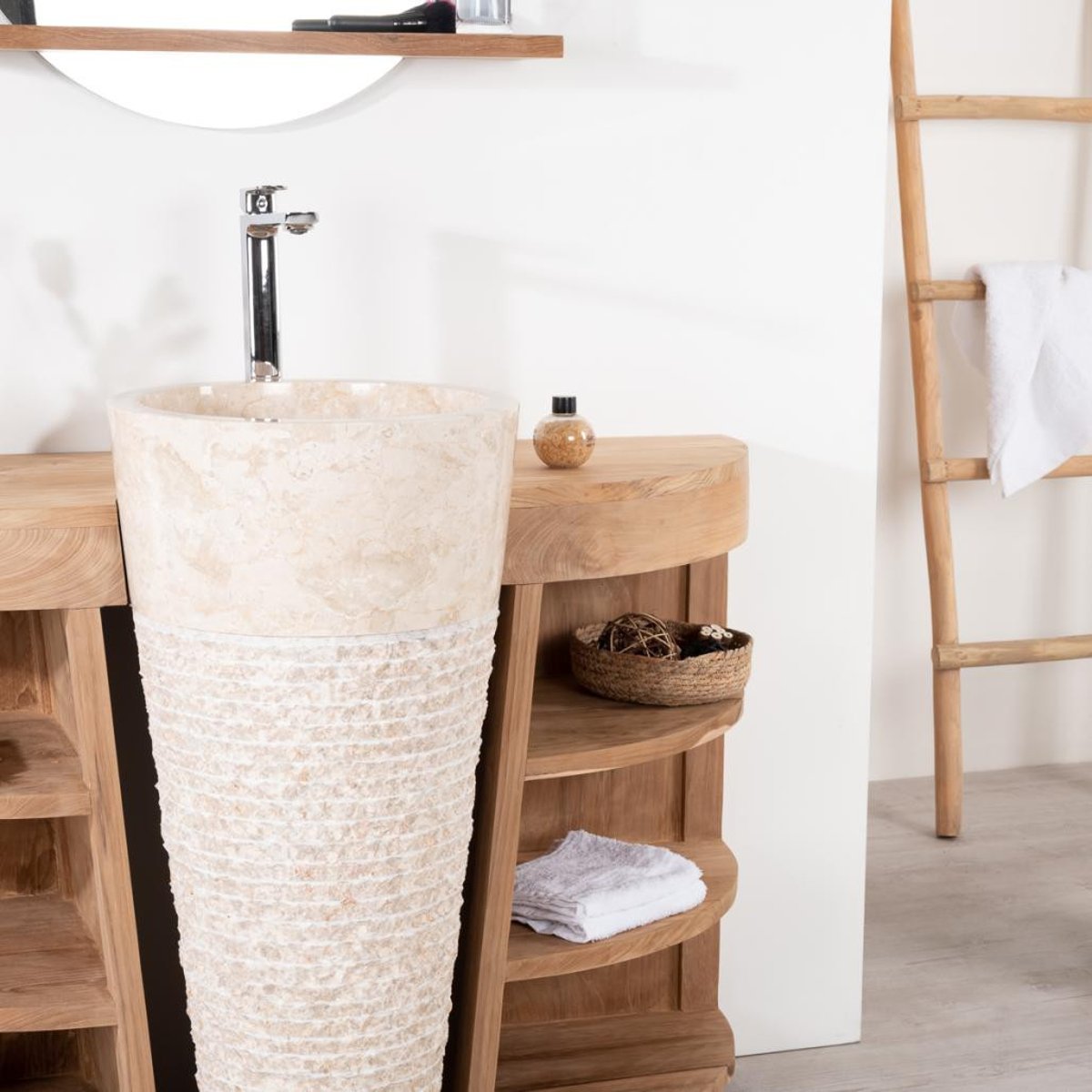 Meuble + vasque en teck rectangle 120cm FLORENCE crème, WANDA COLLECTION