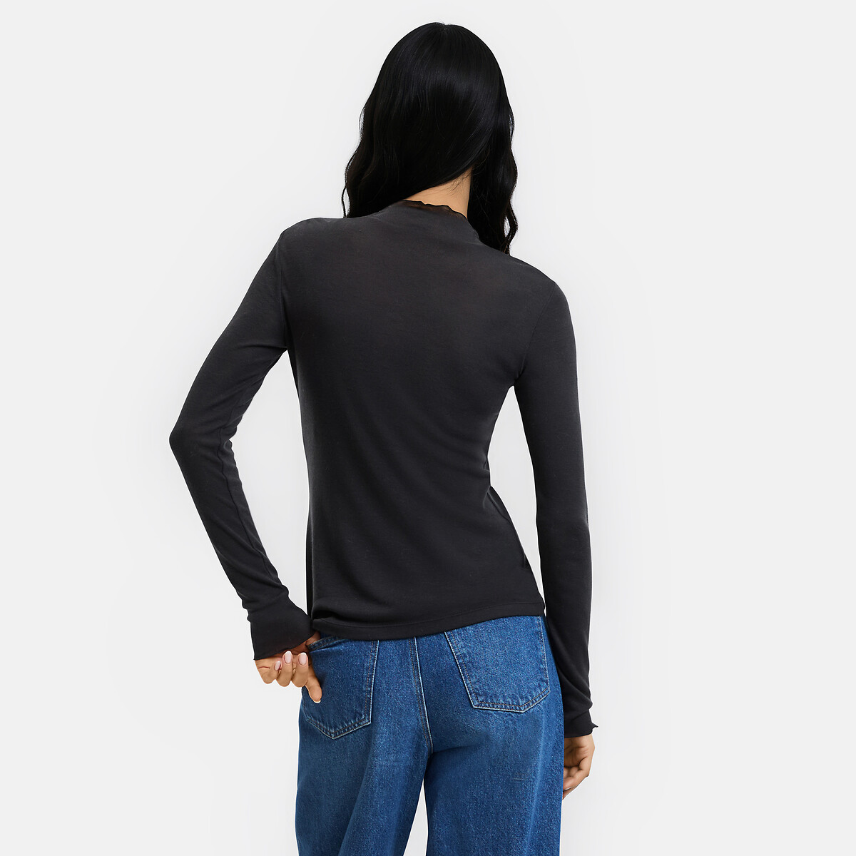 T-shirt col montant manches longues en lyocell et laine noir, LA REDOUTE COLLECTIONS