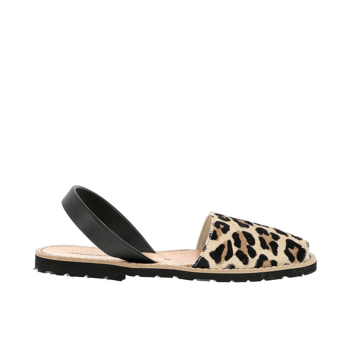 Sandales en cuir talon plat imprimé léopard, MINORQUINES