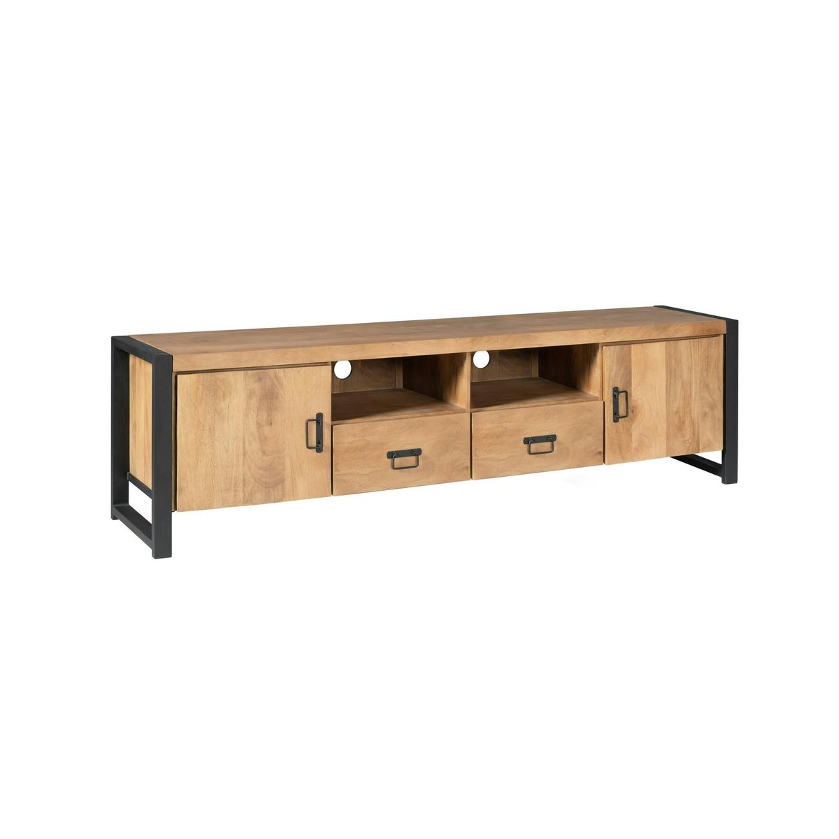 Meuble TV en bois, 2 portes 2 tiroirs 200cm MILORA bois clair, PIER IMPORT