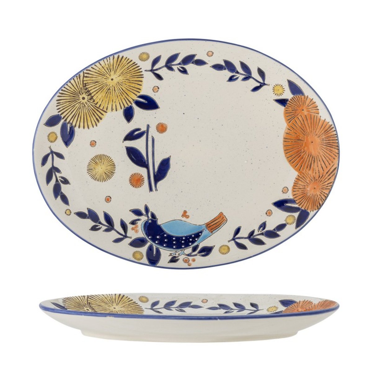 Plat de service grès peint main motif floral  Lynna multicolore, BLOOMINGVILLE