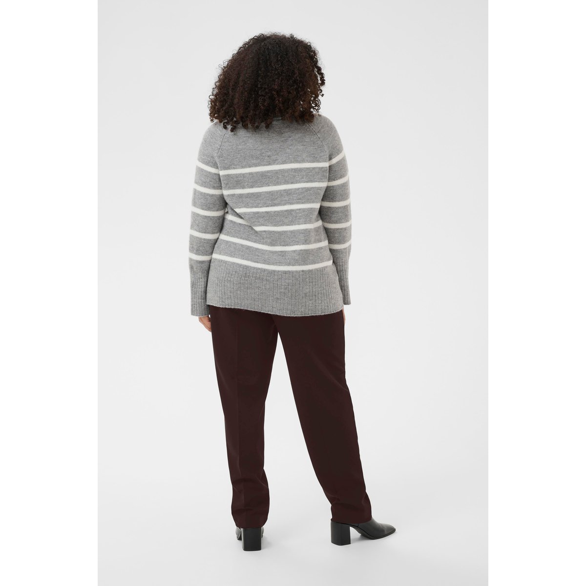 Pullover tricoté gris light grey melange chalk stripe, KAFFE CURVE