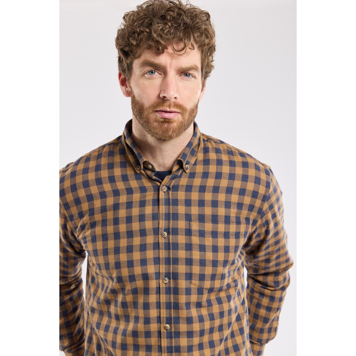Chemise flanelle carreaux Héritage en coton HERITAGE vichy marine/camel h25, ARMOR-LUX