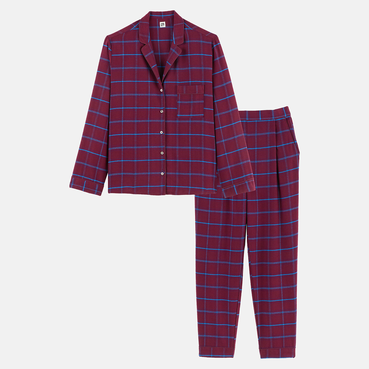 Pyjama 2 pièces en flanelle, à carreaux carreaux bordeaux, LA REDOUTE COLLECTIONS