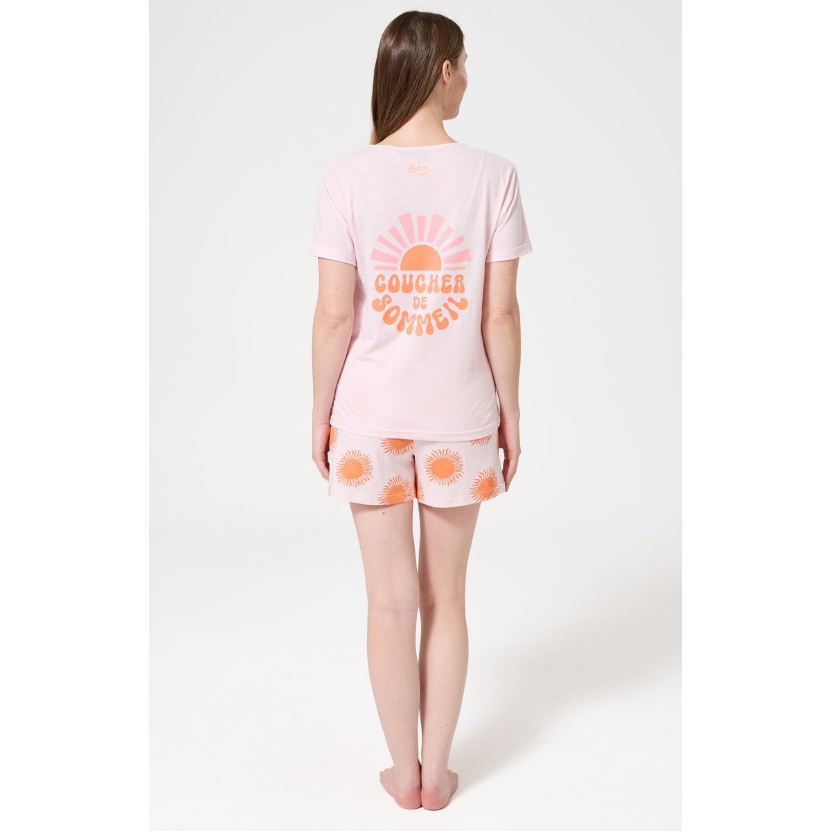 Pyjashort en coton imprimé Coucher de sommeil abricot, ARTHUR