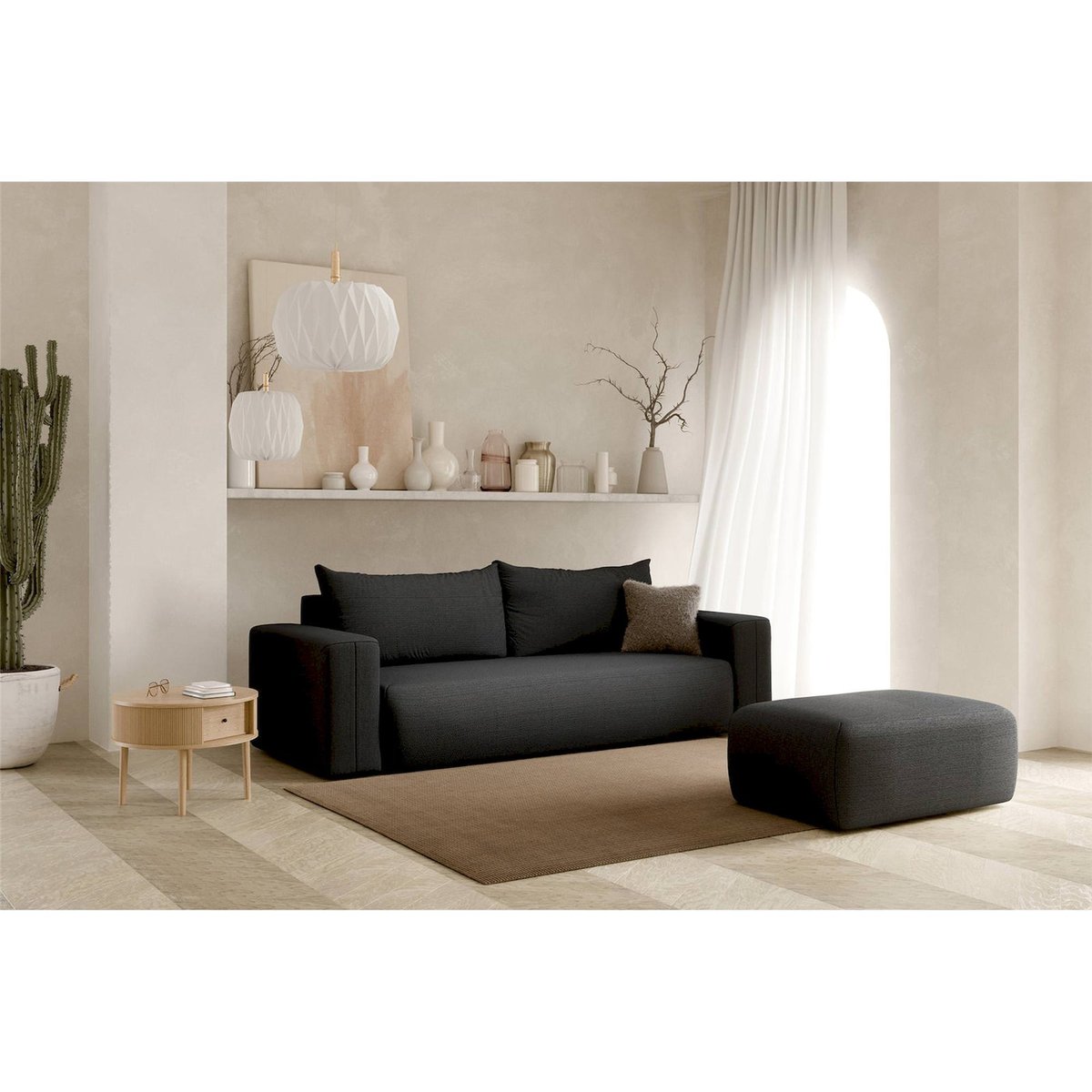 Pouf rectangulaire chenille collection LUMMI aragon, RECOLLECTION