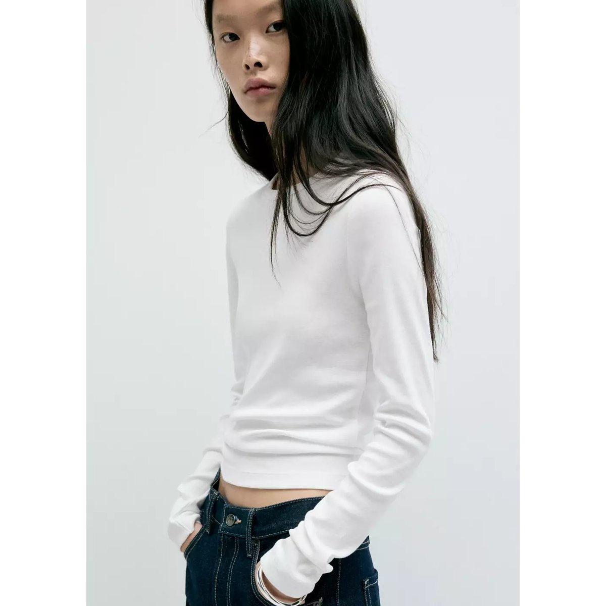 T-shirt coton ajusté blanc, MANGO