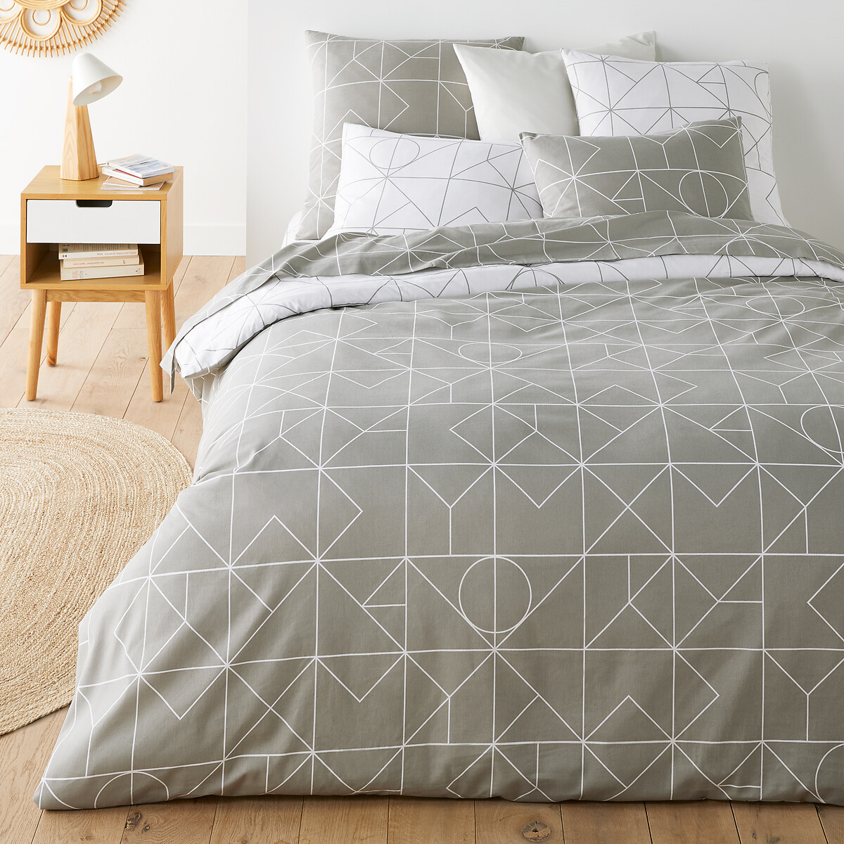 Housse de couette pur coton, Vidmey gris/blanc, SO'HOME