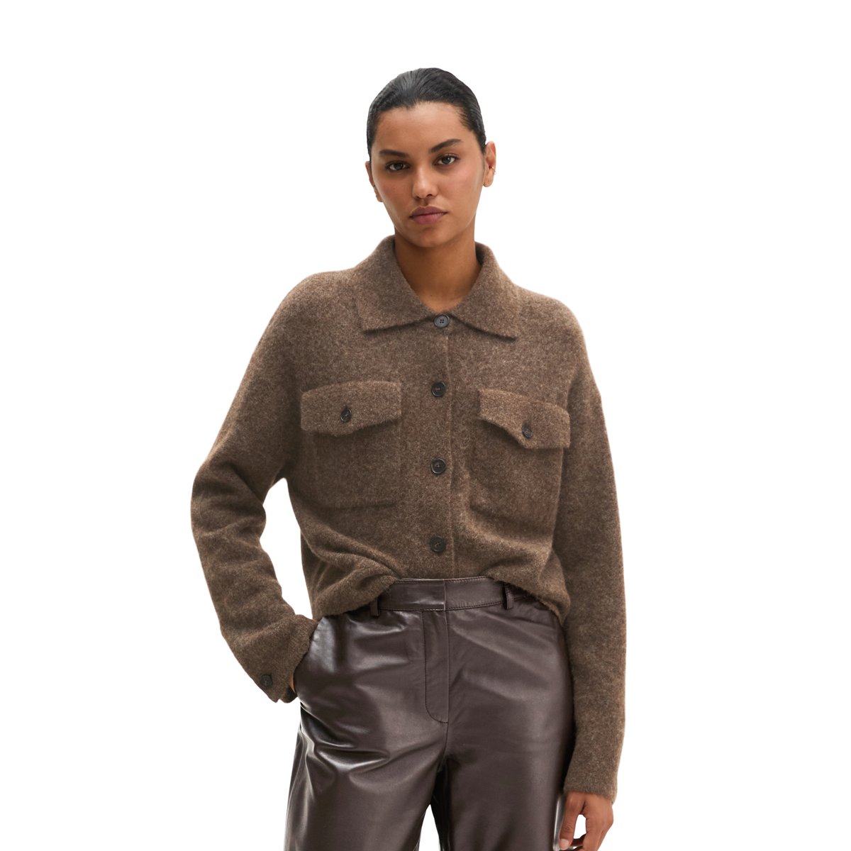 Cardigan coupe classique en un mélange doux de poils de yack et de laine d'alpaga marron, MARC O'POLO