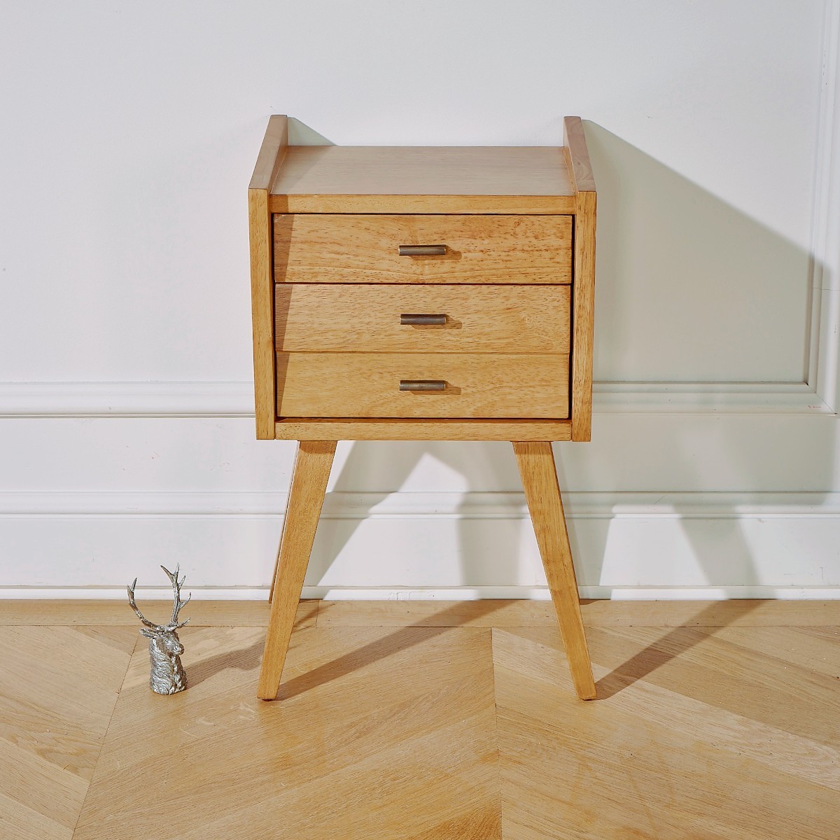 Chevet en hévéa style scandinave, 2 tiroirs NICOLAS beige, ROBIN DES BOIS
