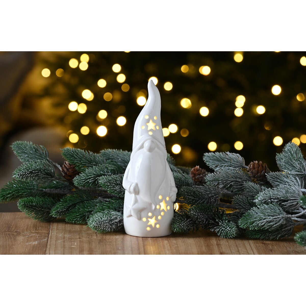 Set of 2 15cm & 20cm Nordic Lights Light-up Porcelain Gonk white, SO'HOME