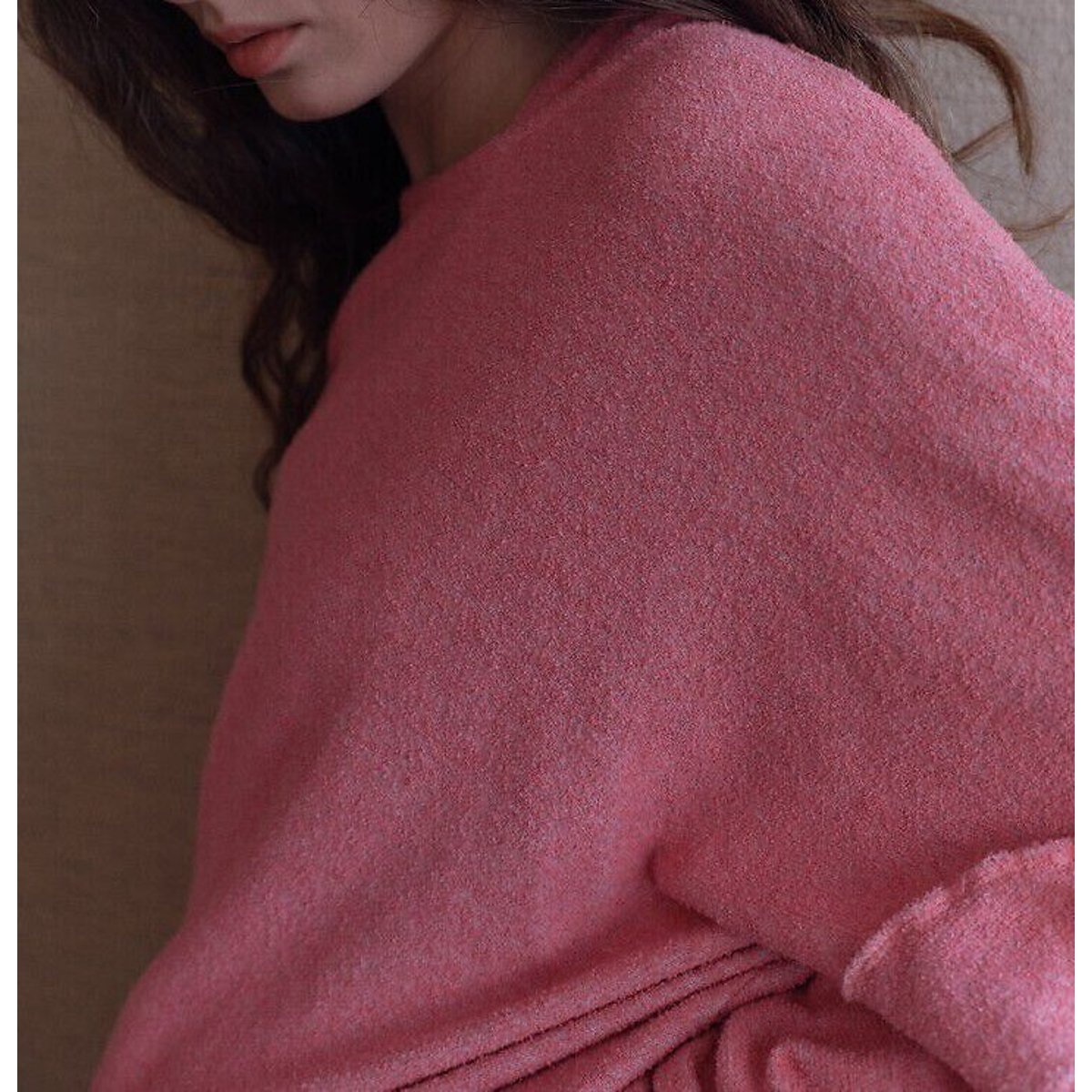 Sweat col rond manches longues, CLUWAY rose chiné, AMERICAN VINTAGE