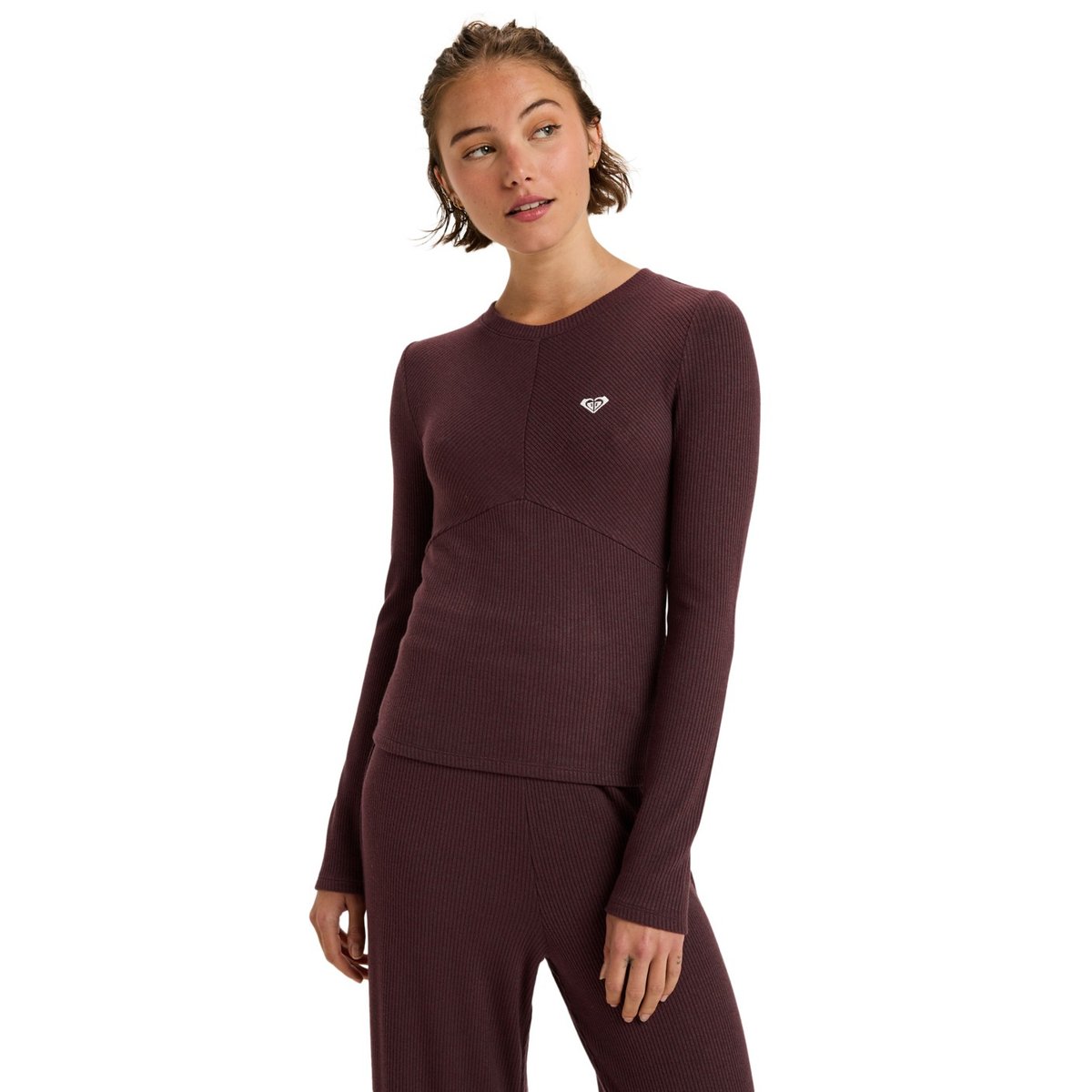Top de sport à manches longues RISE & VIBE NEW RIB. rouge huckleberry, ROXY