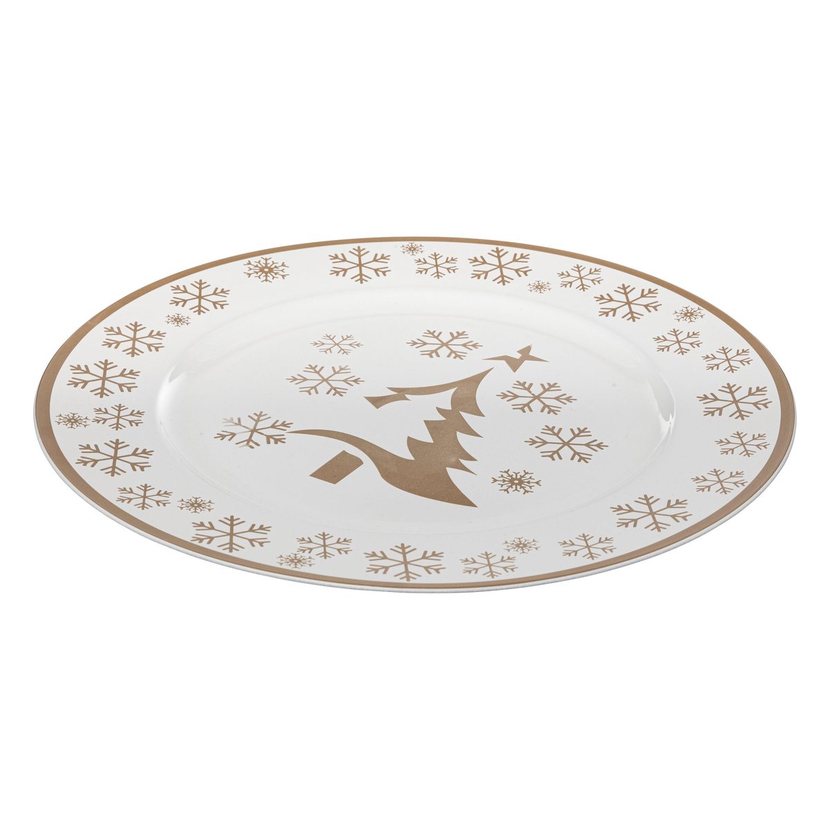 Lot de 12 assiettes de présentation à motifs sapin et flocons de neige or, TOILINUX