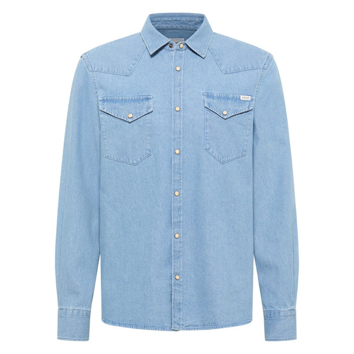 Chemise en jean en coton bleue unie avec une coupe droite et un col français bleu, MUSTANG