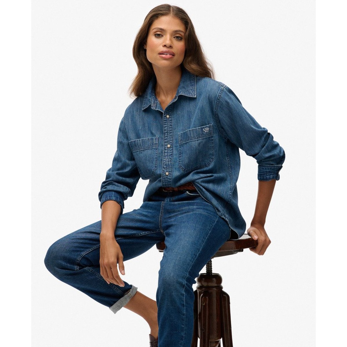 Chemise en Denim Oversize délavage vieilli, SUPERDRY