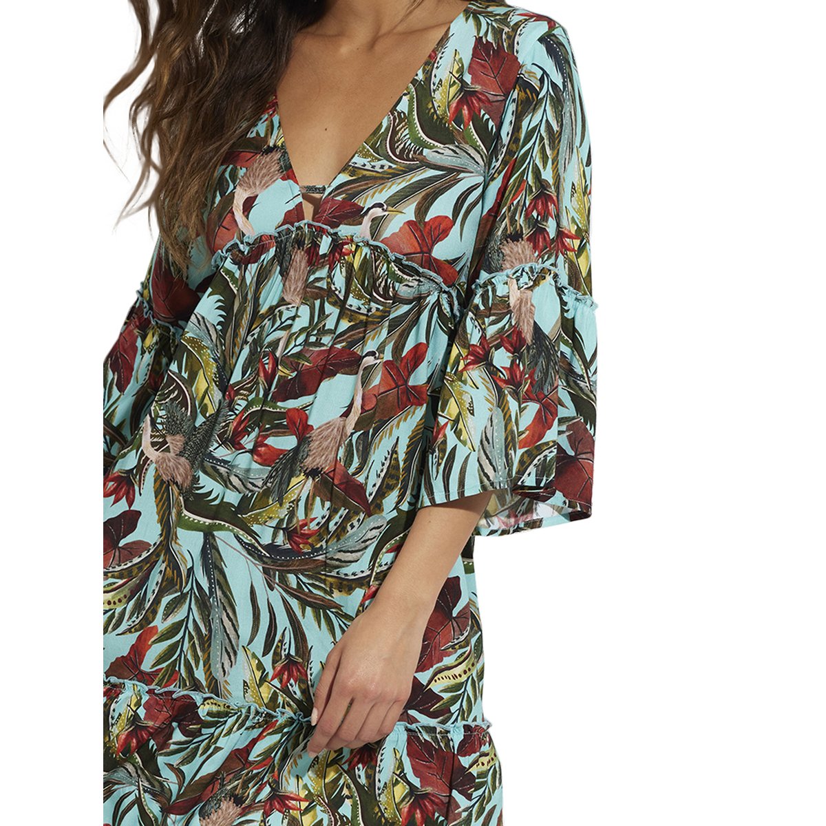 Robe de plage manches trois-quarts Galapagos bleu turquoise, SELMARK MARE