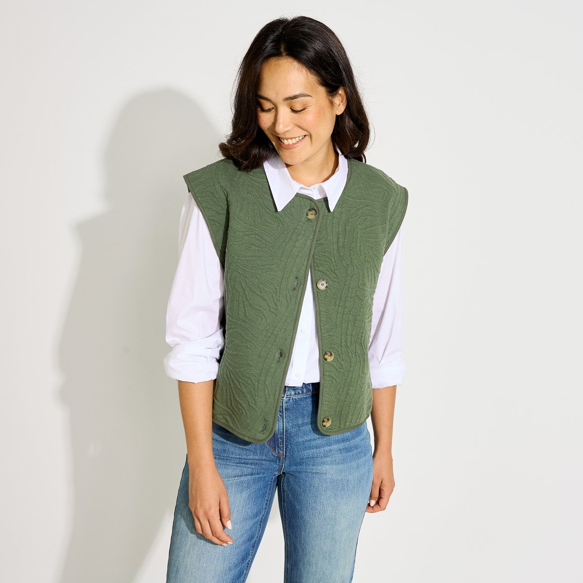Veste sans manches en maille vert kaki, GRAIN DE MALICE