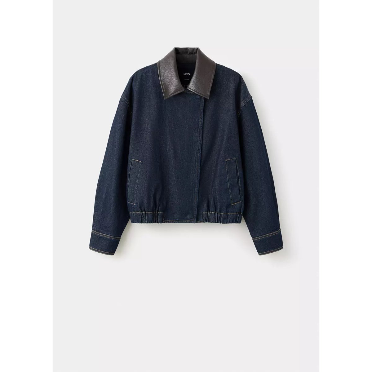 Veste bomber en jean bleu, MANGO